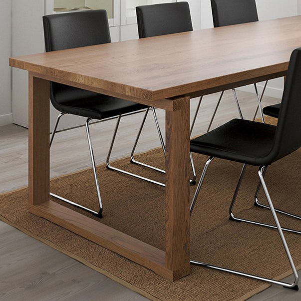 Brown Rectangle Simplicity Dinette Table Pine Solid Wood Sled Base Table