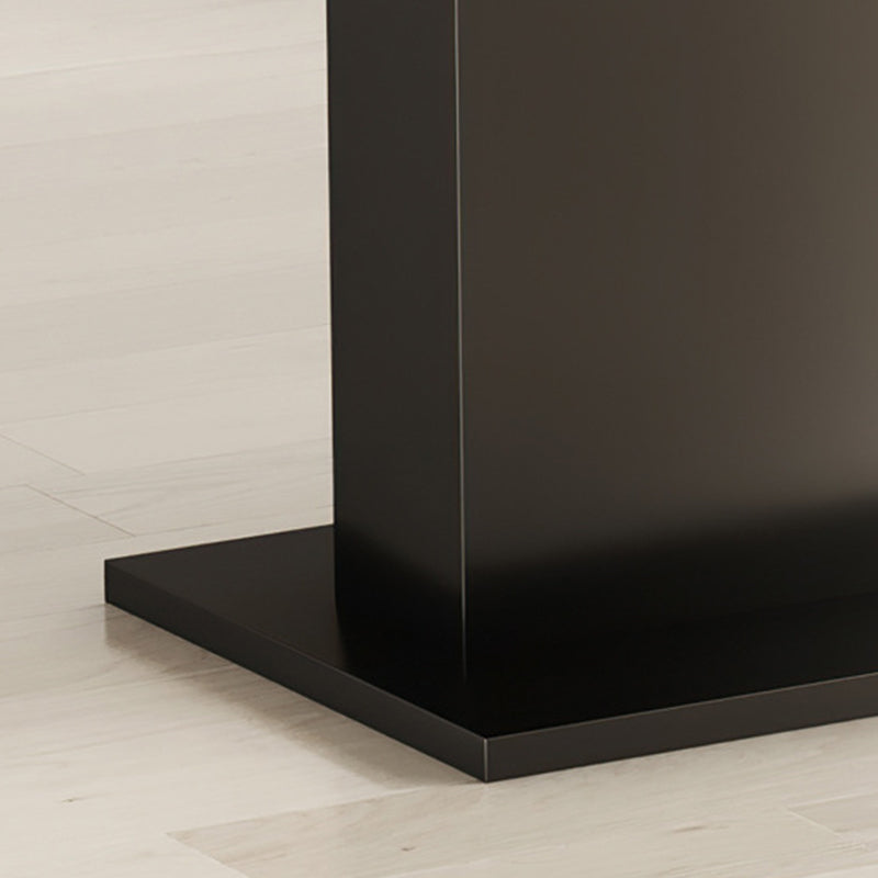 Brown Walnut Top Dining Table Modern Rectangle Black Metal Pedestal Table