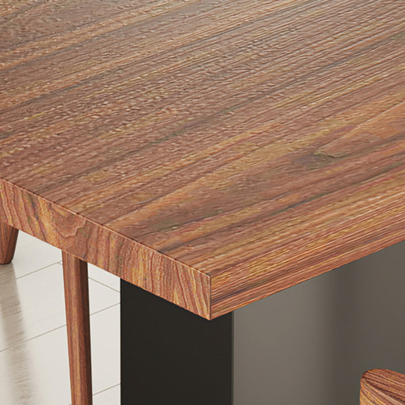 Brown Walnut Top Dining Table Modern Rectangle Black Metal Pedestal Table