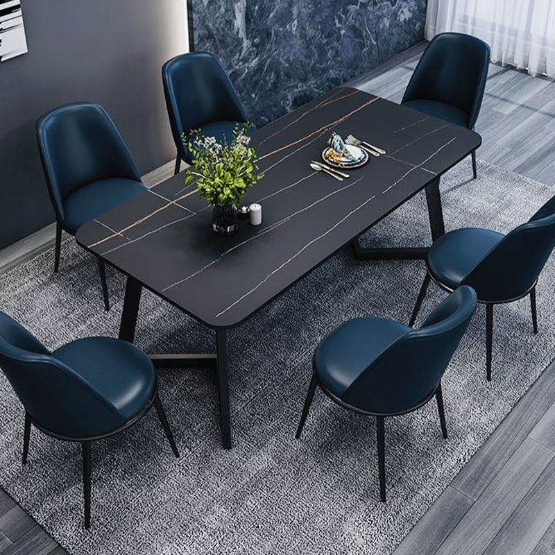 Rectangle Black Base Dining Room Kitchen Table Industrial Fixed Dinner Table