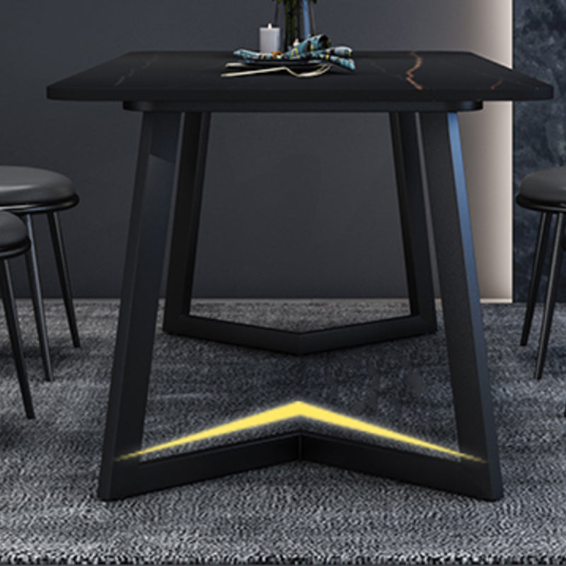 Rectangle Black Base Dining Room Kitchen Table Industrial Fixed Dinner Table