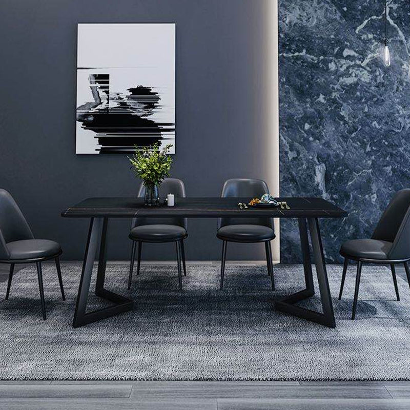 Rectangle Black Base Dining Room Kitchen Table Industrial Fixed Dinner Table