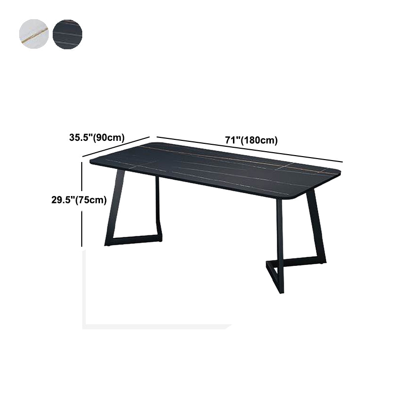 Rectangle Black Base Dining Room Kitchen Table Industrial Fixed Dinner Table