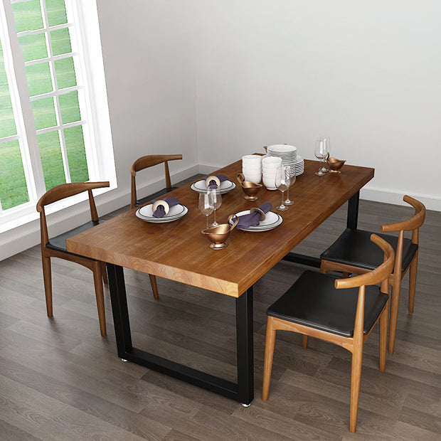 Industrial Pine Wood Table for Restaurant Rectangle Kitchen Table with Double Pedestal