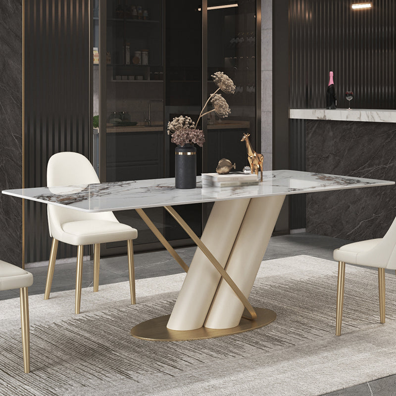 Rectangle Dining Site Table Traditional Luxury Table with Stainless Steel Base