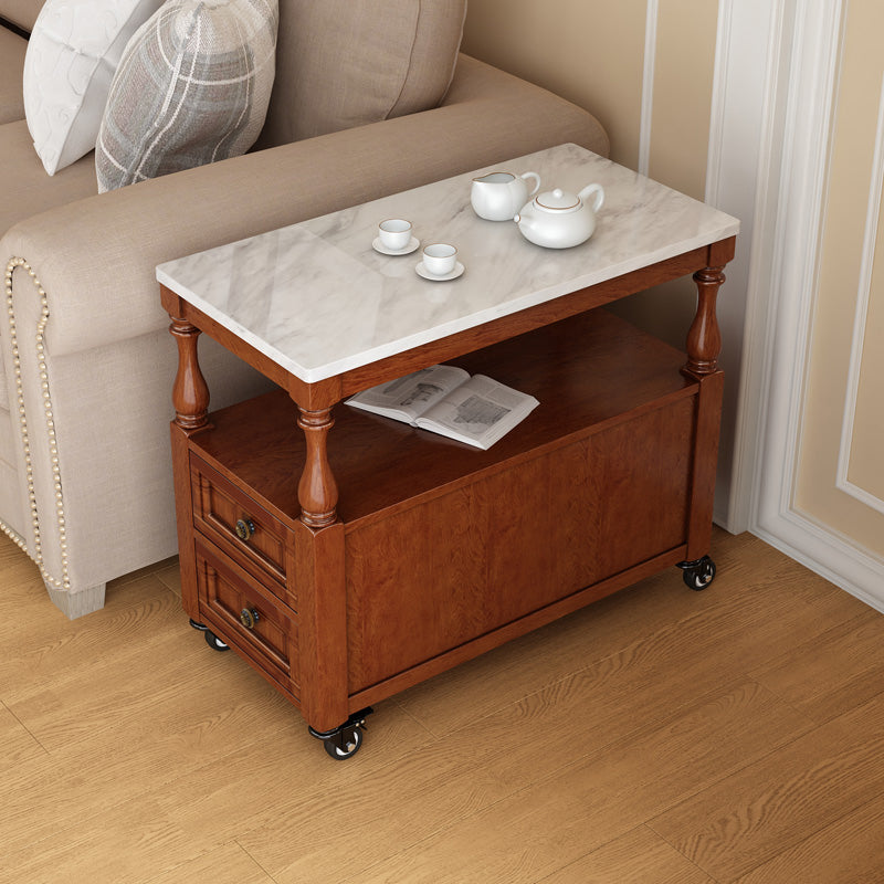 13.7" W X 23.6" H Farmhouse Wood Side Table Two-Drawer Side Table with Wheels