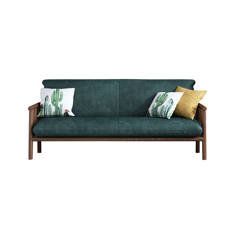 Faux Leather Scandinavian Square Arm Sofa with Wood Base - 30.3" H