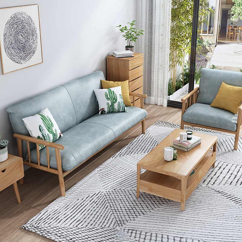 Faux Leather Scandinavian Square Arm Sofa with Wood Base - 30.3" H