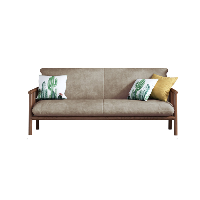 Faux Leather Scandinavian Square Arm Sofa with Wood Base - 30.3" H