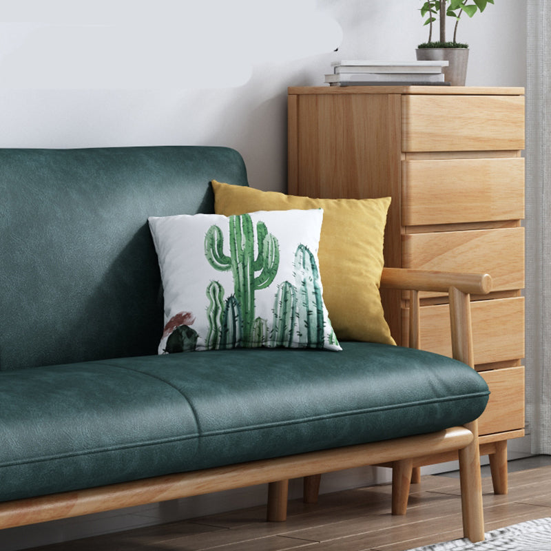 Faux Leather Scandinavian Square Arm Sofa with Wood Base - 30.3" H