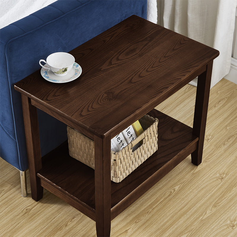 Farmhouse Ash Double Tier End Table, Brown Side Table with Shelf