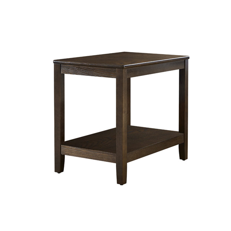 Farmhouse Ash Double Tier End Table, Brown Side Table with Shelf
