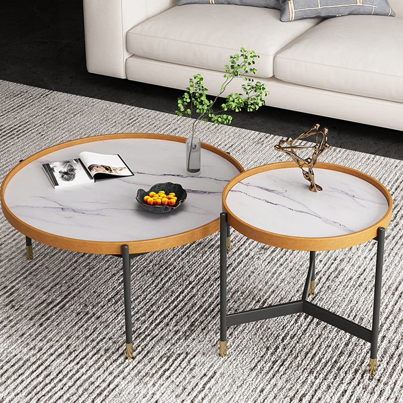 Modern Slate Tray Top 3 Legs Coffee Table White/Black Round Table