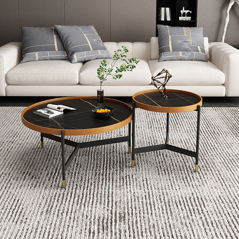 Modern Slate Tray Top 3 Legs Coffee Table White/Black Round Table