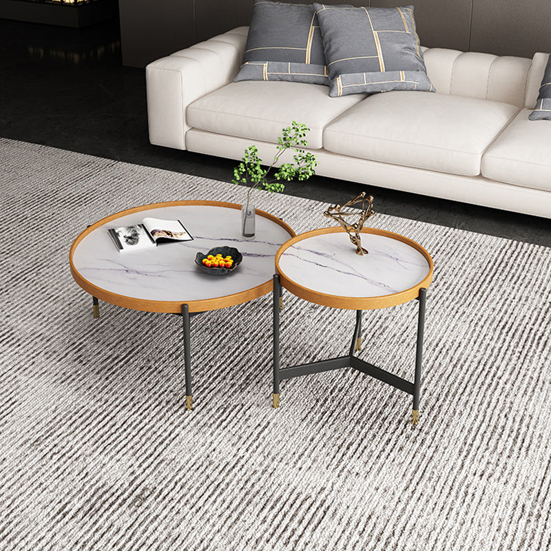 Modern Slate Tray Top 3 Legs Coffee Table White/Black Round Table