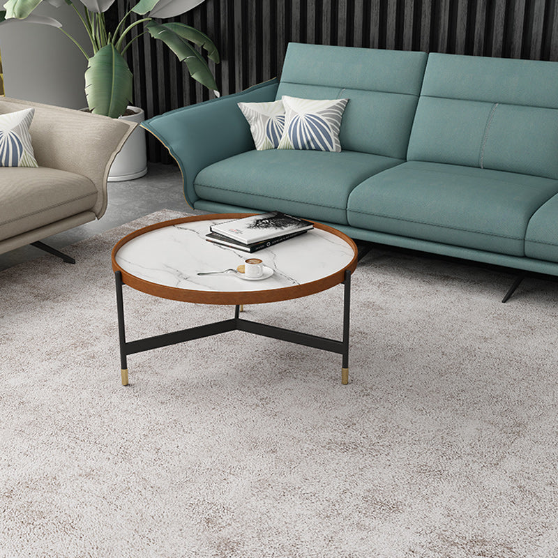 Modern Slate Tray Top 3 Legs Coffee Table White/Black Round Table