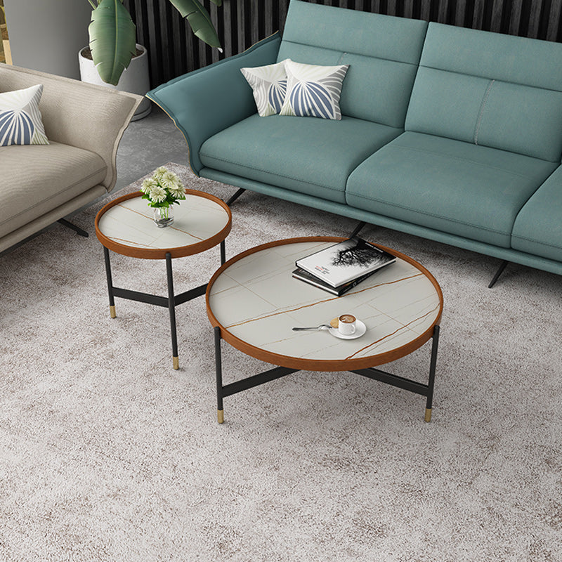 Modern Slate Tray Top 3 Legs Coffee Table White/Black Round Table