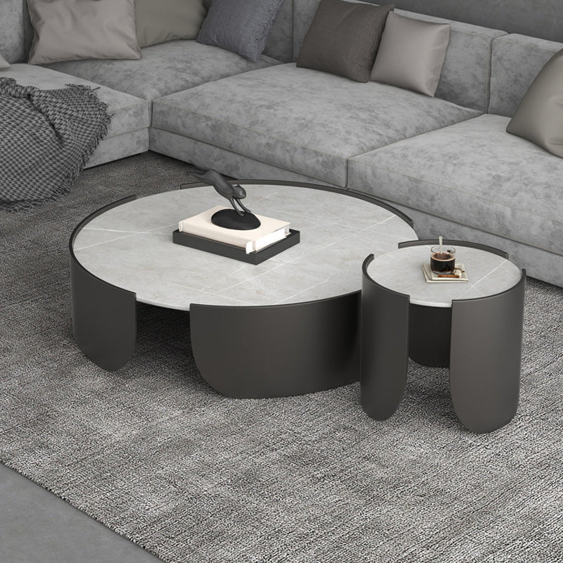 Modern Style White/black Rock Slab Top Round Metal Craft Coffee Table