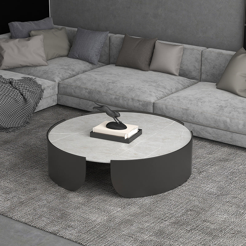 Modern Style White/black Rock Slab Top Round Metal Craft Coffee Table
