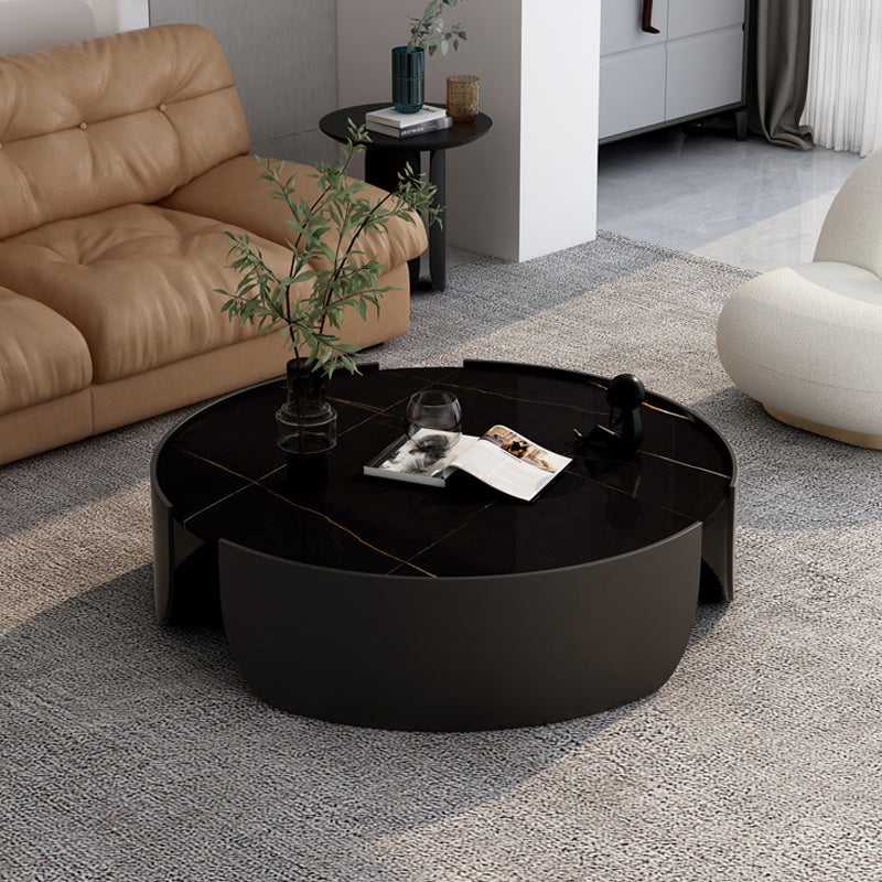 Modern Style White/black Rock Slab Top Round Metal Craft Coffee Table
