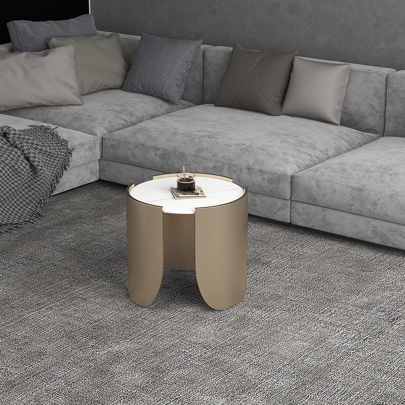 Modern Style White/black Rock Slab Top Round Metal Craft Coffee Table