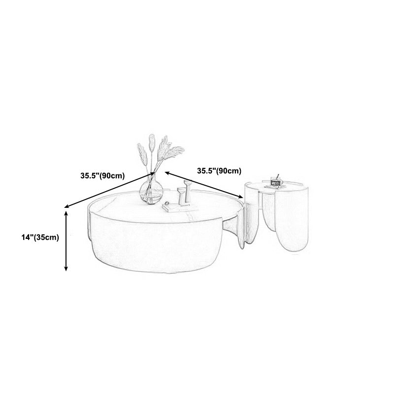 Modern Style White/black Rock Slab Top Round Metal Craft Coffee Table