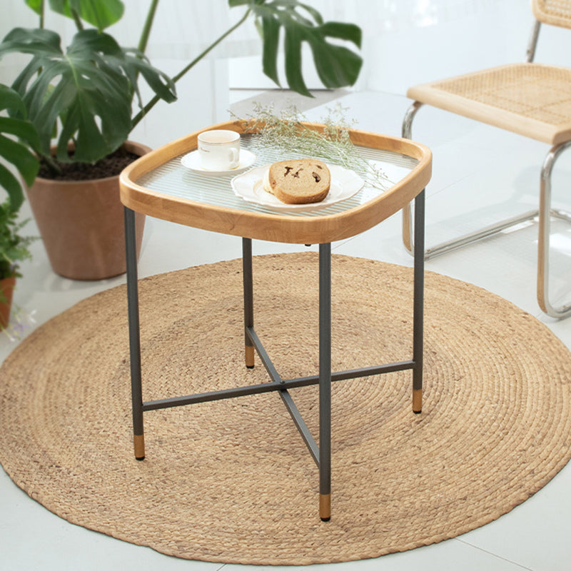 Geometric Clear Glass Coffee Table with Wood Edge 1 Single Cocktail Table