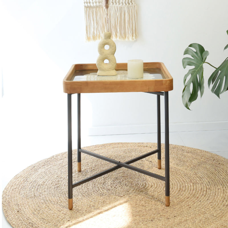Geometric Clear Glass Coffee Table with Wood Edge 1 Single Cocktail Table
