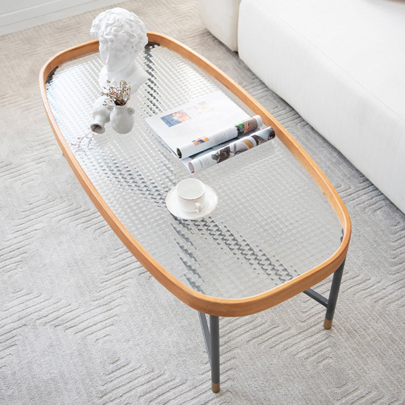 Geometric Clear Glass Coffee Table with Wood Edge 1 Single Cocktail Table