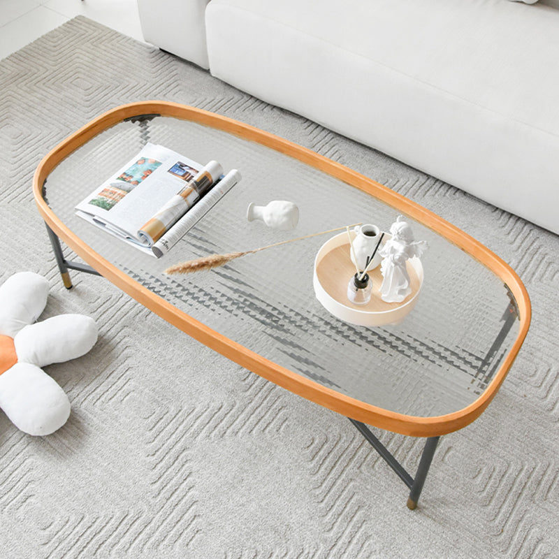 Geometric Clear Glass Coffee Table with Wood Edge 1 Single Cocktail Table