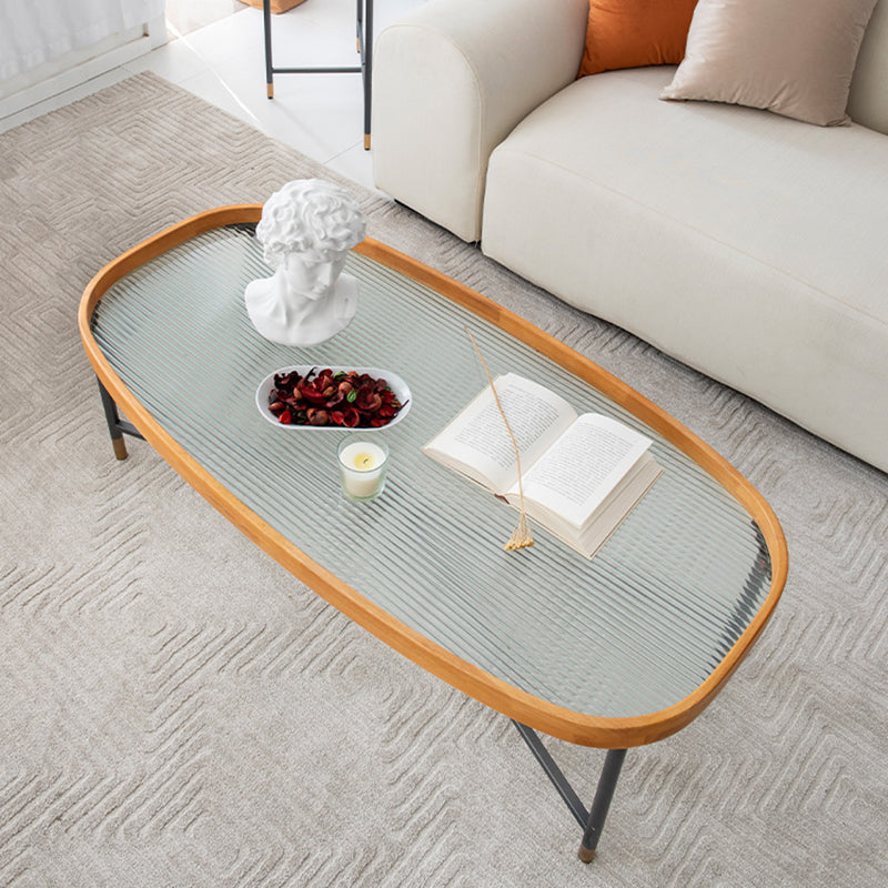 Geometric Clear Glass Coffee Table with Wood Edge 1 Single Cocktail Table