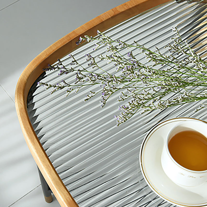 Geometric Clear Glass Coffee Table with Wood Edge 1 Single Cocktail Table