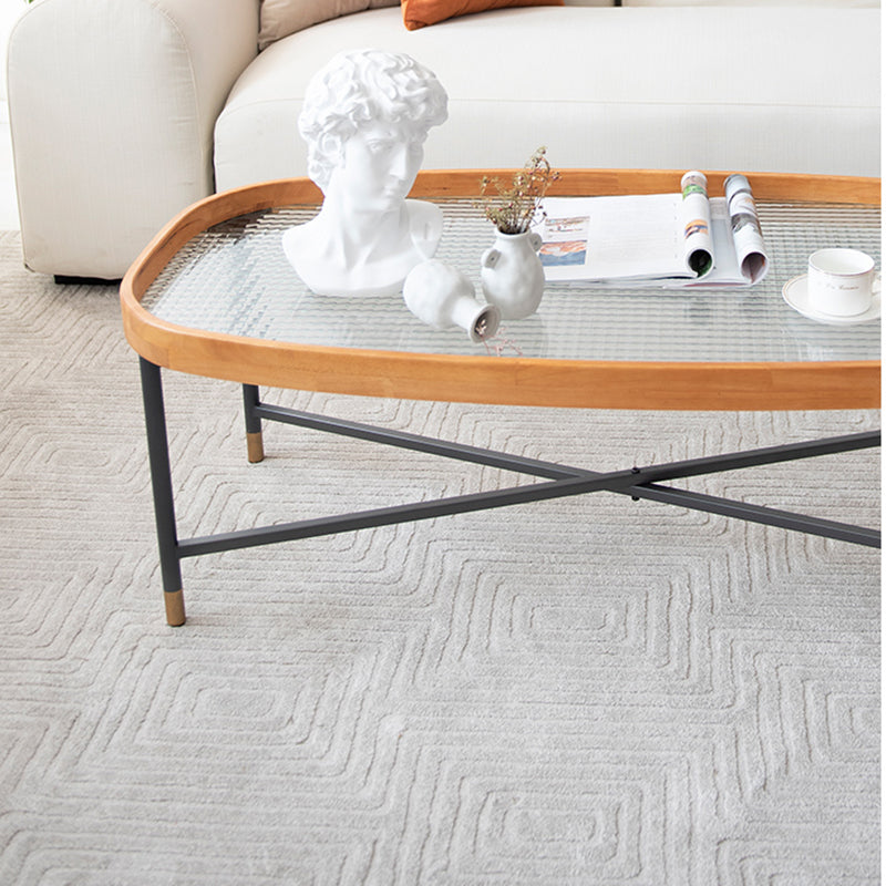 Geometric Clear Glass Coffee Table with Wood Edge 1 Single Cocktail Table