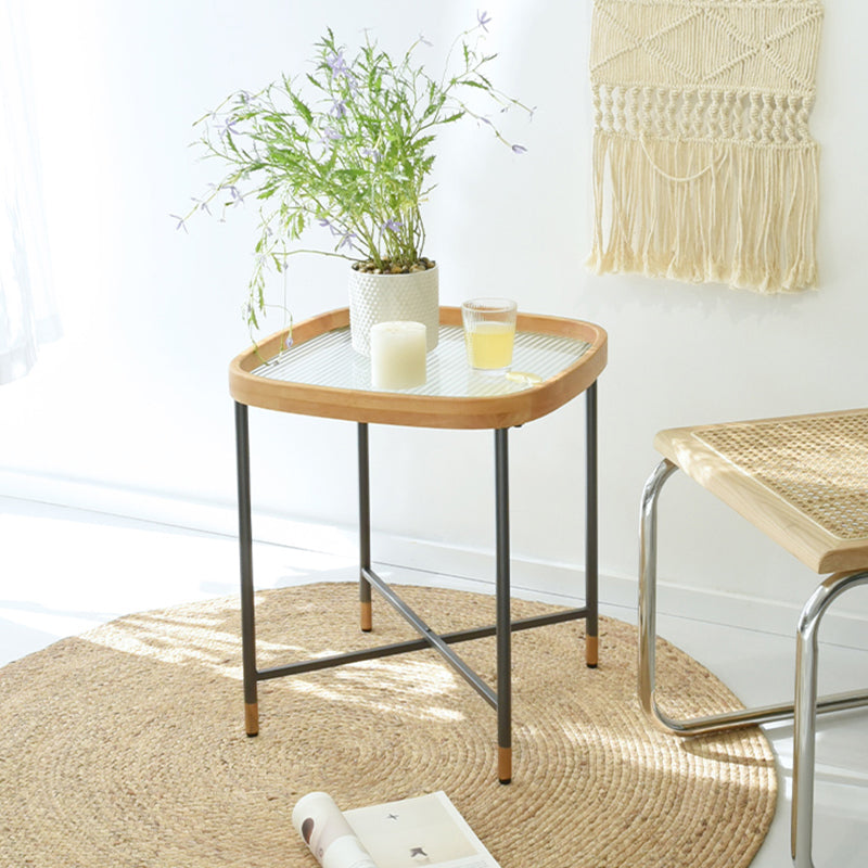 Geometric Clear Glass Coffee Table with Wood Edge 1 Single Cocktail Table
