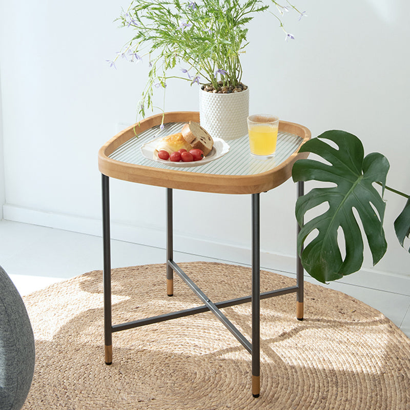 Geometric Clear Glass Coffee Table with Wood Edge 1 Single Cocktail Table
