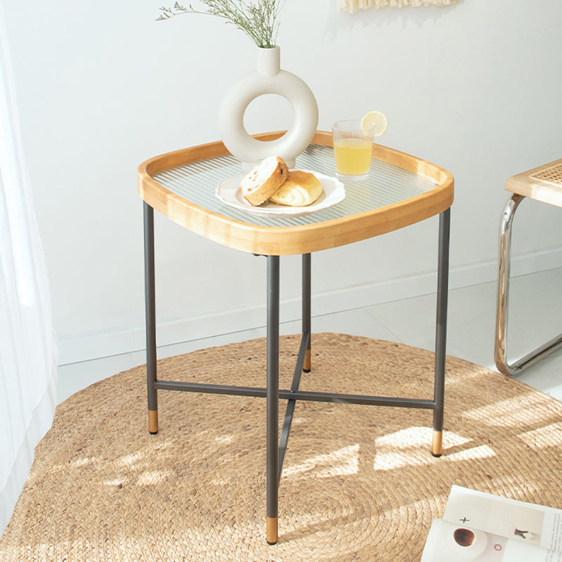 Geometric Clear Glass Coffee Table with Wood Edge 1 Single Cocktail Table