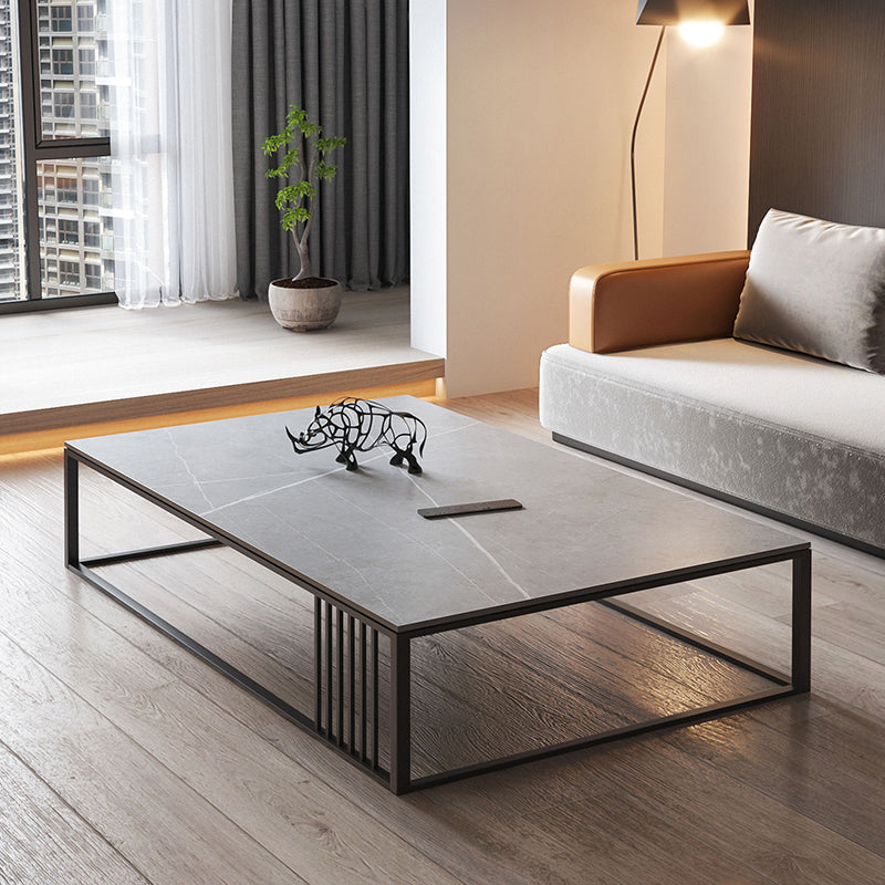 Square/Rectangle Slate Frame 1 Coffee Table Modern Grey and Black Table