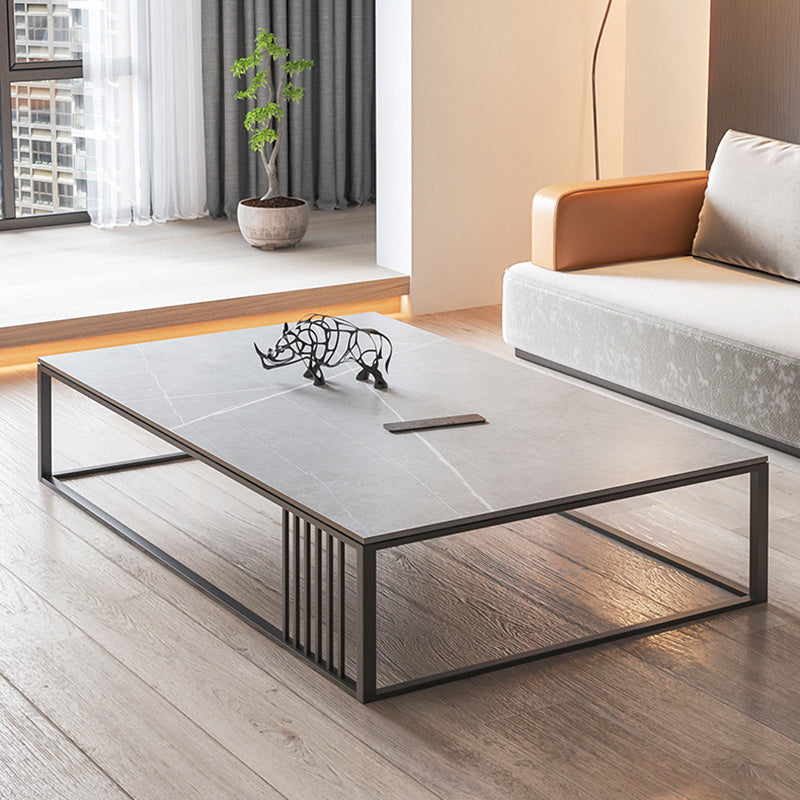 Square/Rectangle Slate Frame 1 Coffee Table Modern Grey and Black Table