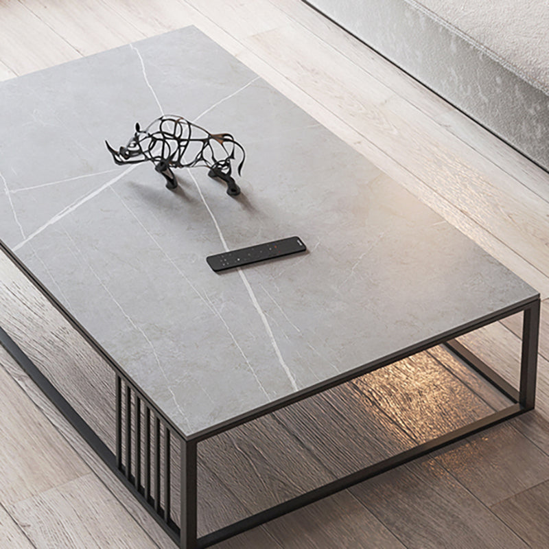 Square/Rectangle Slate Frame 1 Coffee Table Modern Grey and Black Table