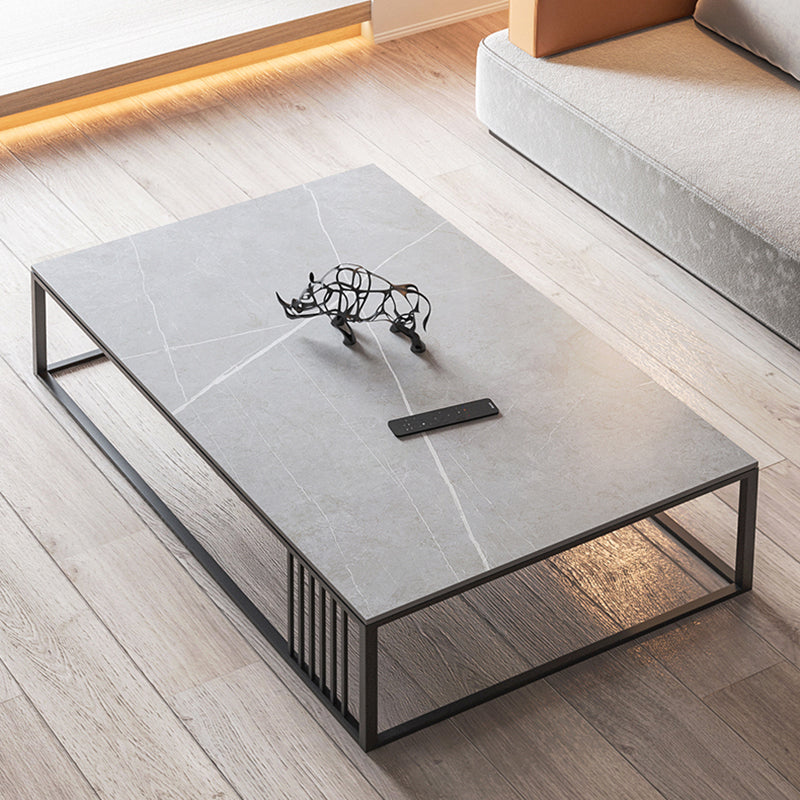 Square/Rectangle Slate Frame 1 Coffee Table Modern Grey and Black Table