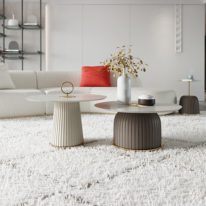 Modern Coffee/White Round Coffee Table Porcelain Metal Cocktail Table