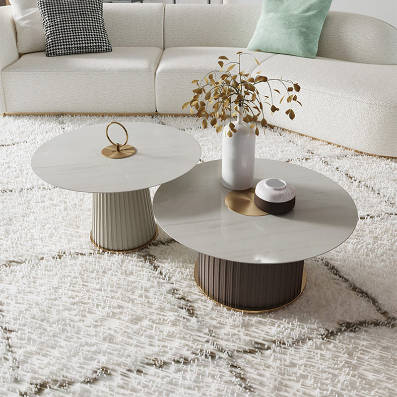 Modern Coffee/White Round Coffee Table Porcelain Metal Cocktail Table