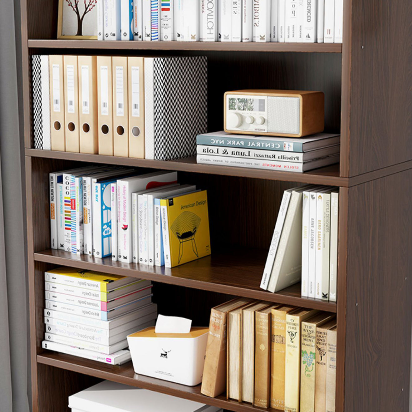 Closed Back Modern Style Bookshelf Wood Bookcase for Home Office