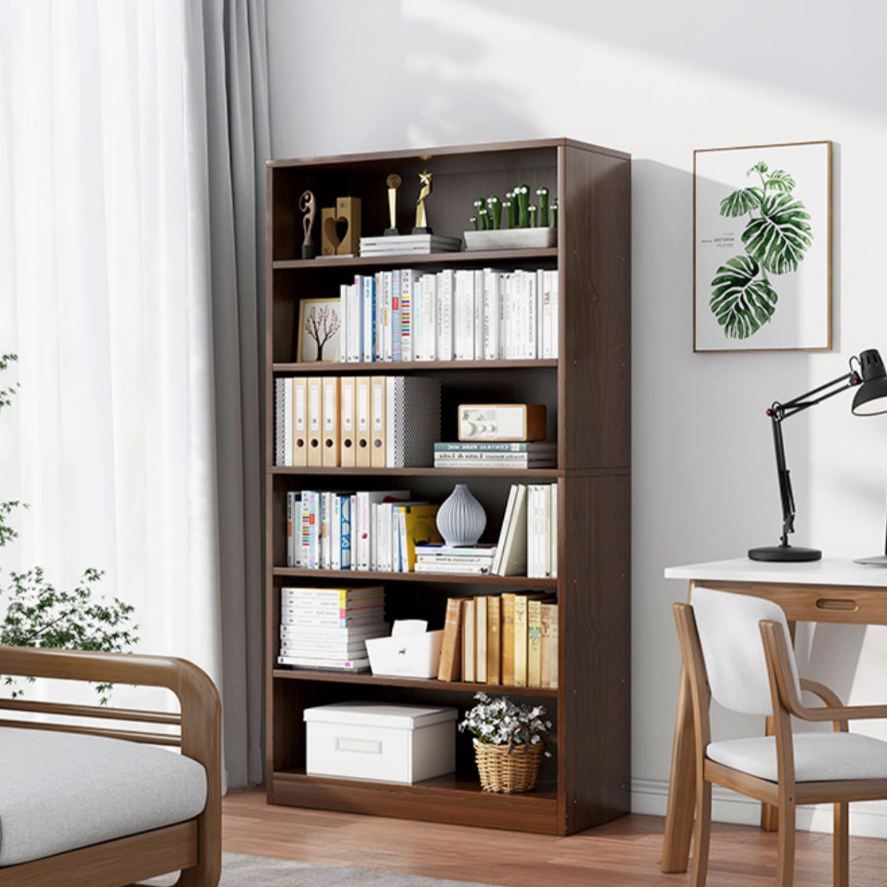 Closed Back Modern Style Bookshelf Wood Bookcase for Home Office