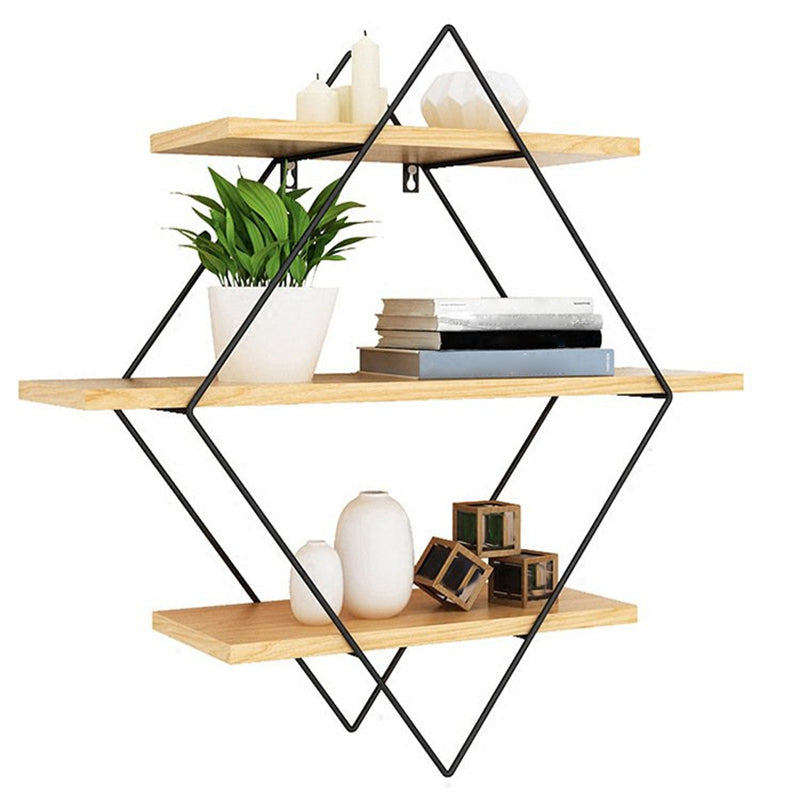Floating Shelf Bookcase Wooden and Metal Book Shelf for Study Room