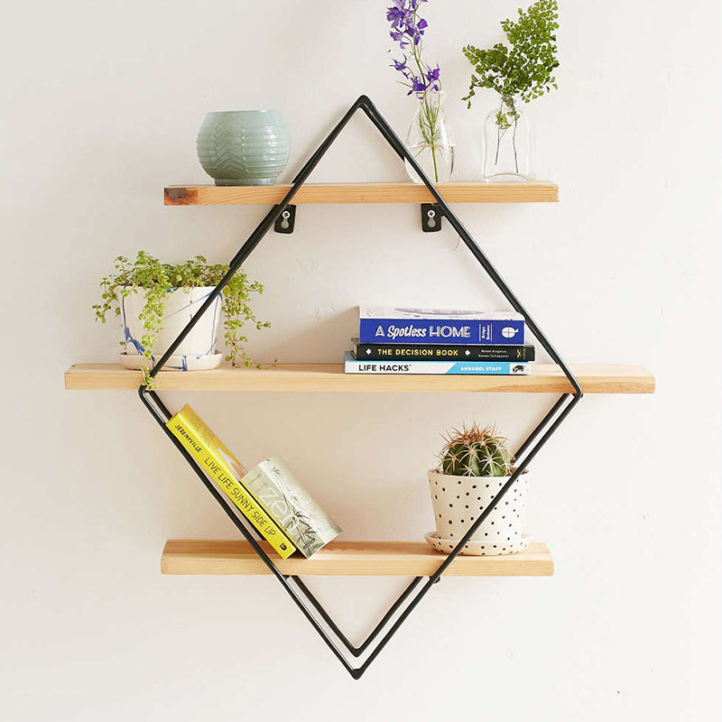 Floating Shelf Bookcase Wooden and Metal Book Shelf for Study Room