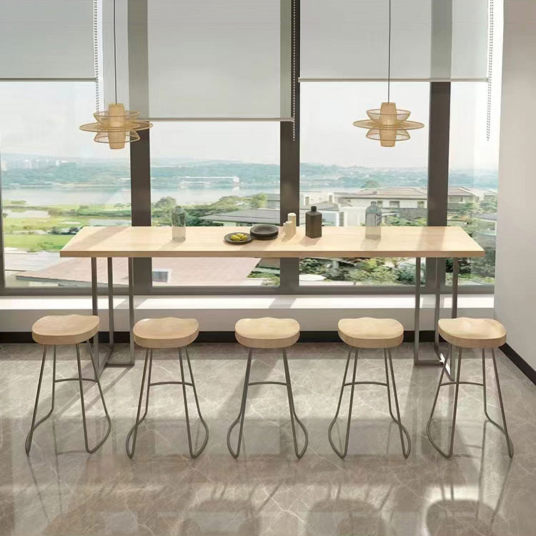 Luxury Rectangle Solid Wood Bar Table Set 1/4/6 Pieces Counter Table with Backless Stools