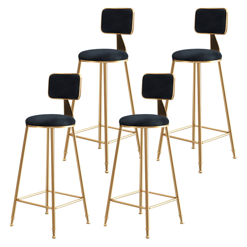 Nordic Backrest Armless Counter Stool Iron Dessert Shop Bar Stool with Pedal and Cushion