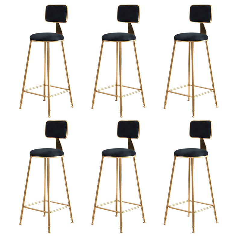 Nordic Backrest Armless Counter Stool Iron Dessert Shop Bar Stool with Pedal and Cushion