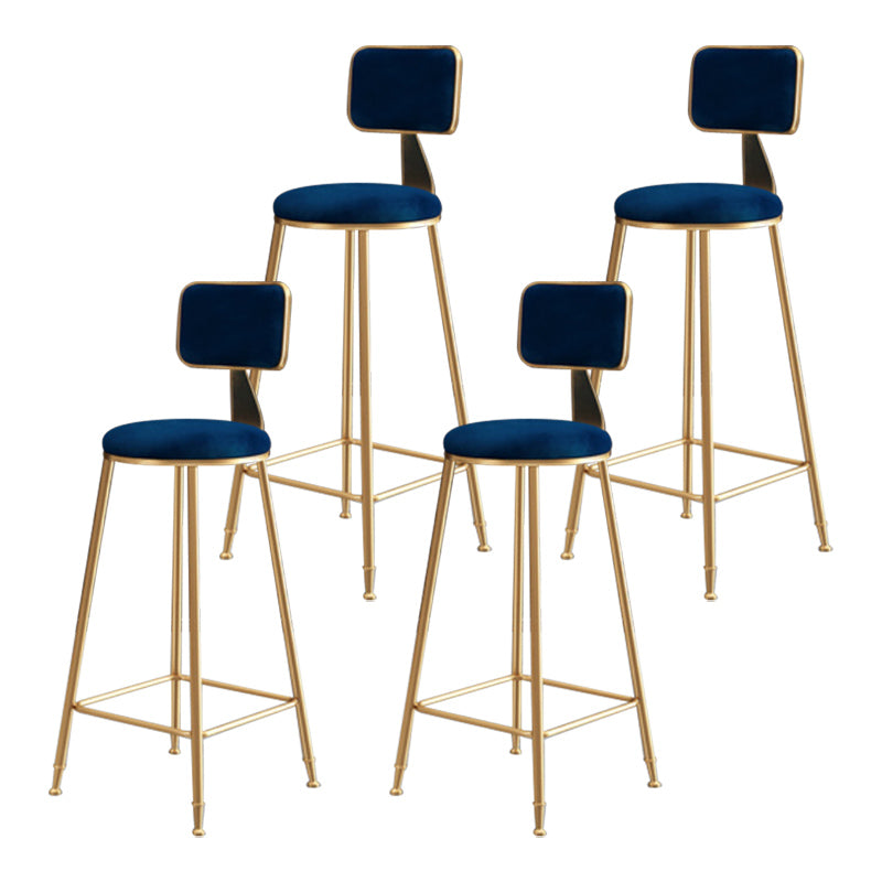 Nordic Backrest Armless Counter Stool Iron Dessert Shop Bar Stool with Pedal and Cushion